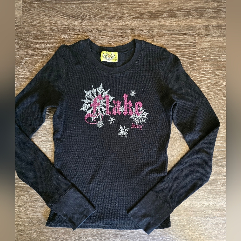 Juicy Couture Y2k Vintage Thermal Long Sleeve Black Flake Large